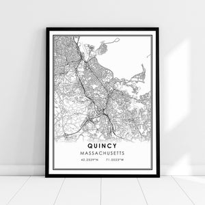Quincy Massachusetts map print poster canvas | Massachusetts map print poster canvas | Quincy Massachusetts city map print poster canvas