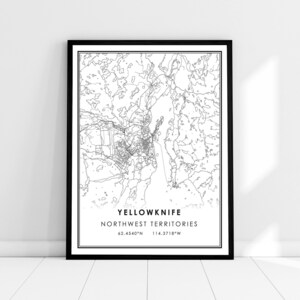Yellowknife map print poster canvas | Northwest Territories map print poster canvas | Yellowknife city map print poster canvas