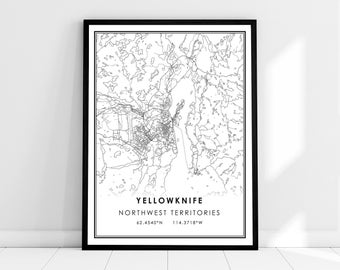 Yellowknife map print poster canvas | Northwest Territories map print poster canvas | Yellowknife city map print poster canvas