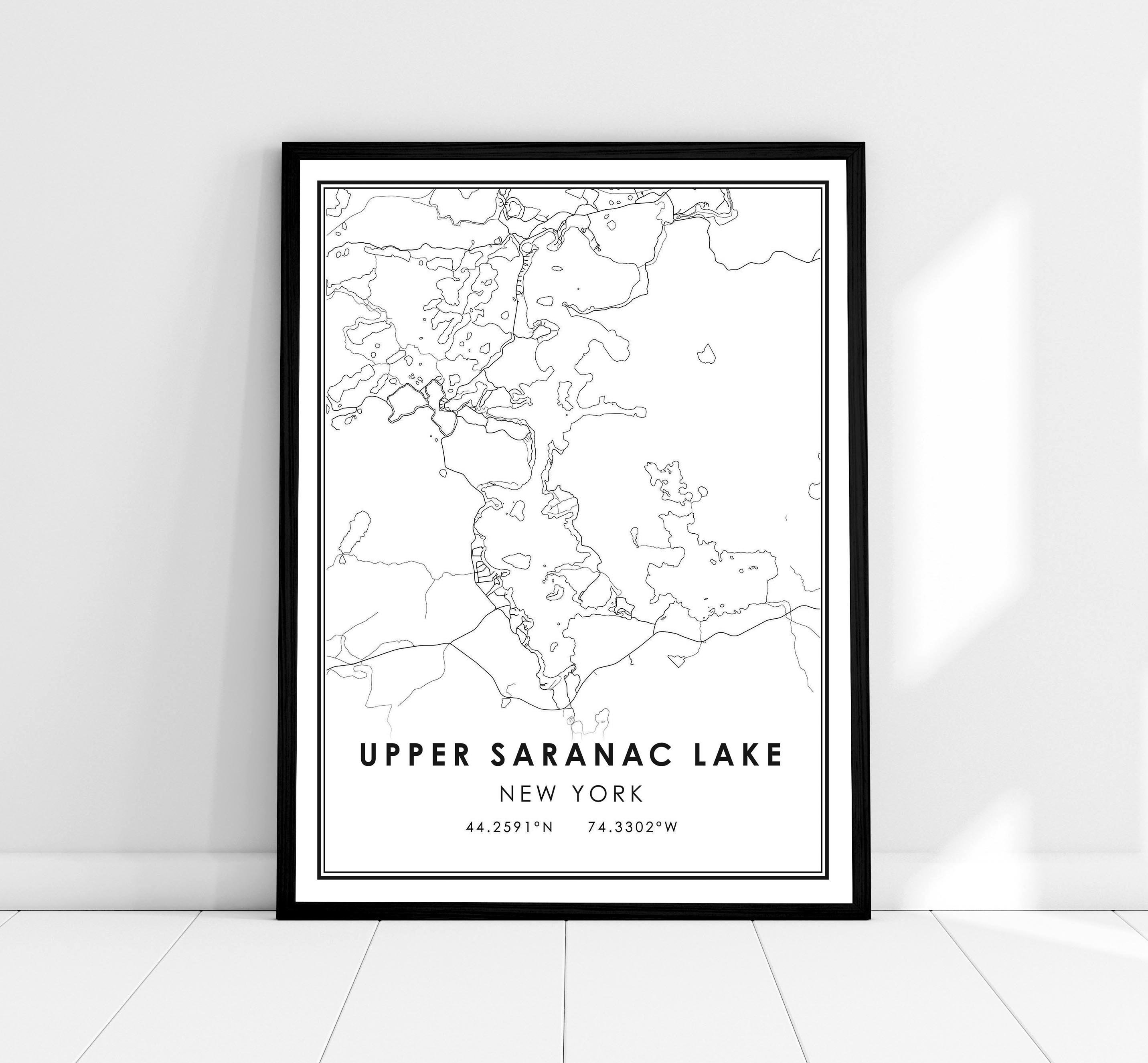 Upper Saranac Lake map print poster canvas | New York map print poster canvas | Upper Saranac Lake city map print poster canvas