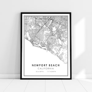 Carte de Newport Beach imprimer poster canvas | Carte de Californie imprimer poster canvas | Carte de la ville de Newport Beach imprimer poster canvas