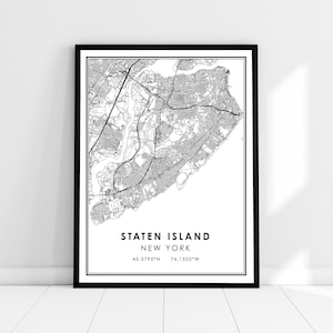 Staten Island carte imprimer poster toile | Carte de la rue de New York | Carte de la ville de Staten Island imprimer poster canvas