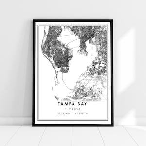 Carte de Tampa Bay imprimer poster canvas | Carte de Floride imprimer poster canvas | Carte de la ville de Tampa Bay imprimer la toile de l’affiche