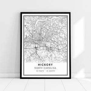 Hickory North Carolina map print poster canvas | North Carolina map print poster canvas | Hickory city map print poster canvas