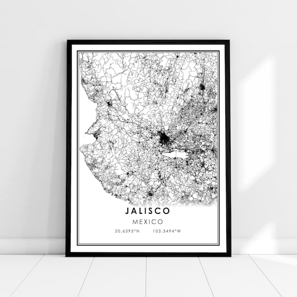 Jalisco map print poster canvas | Mexico map print poster canvas | Jalisco city map print poster canvas