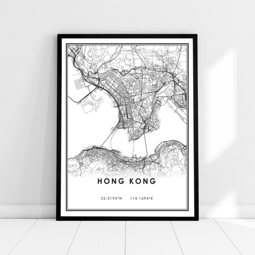 Hong Kong Map Print Poster Canvas Hong Kong Road Map Print Etsy