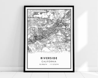 Riverside California map print poster canvas | Riverside city map print poster canvas