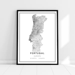 Portugal carte du pays imprimer poster toile | Portugal Feuille de route du pays imprimer poster canvas