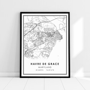 Havre De Grace Maryland mapa impresión cartel lona / Havre De Grace ciudad mapa impresión cartel lona