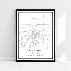 Penn Yan map print poster canvas | New York map print poster canvas | Penn Yan city map print poster canvas