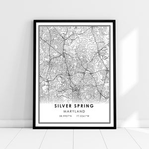 Silver Spring carte imprimer poster canvas | | d’affiche d’impression de carte du Maryland Silver Spring carte de la ville imprimer poster canvas