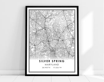 Silver Spring map print poster canvas | Maryland map print poster canvas | Silver Spring city map print poster canvas