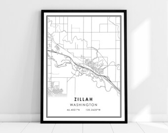 Zillah map print poster canvas | Washington map print poster canvas | Zillah city map print poster canvas