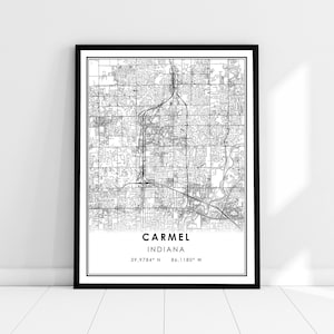 Carmel map print poster canvas | Indiana map print poster canvas | Carmel city map print poster canvas