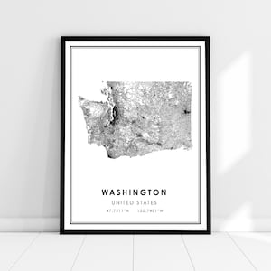Carte de l’État de Washington imprimer une toile d’affiche | Toile d’affiche imprimée de la feuille de route de l’État de Washington aux États-Unis