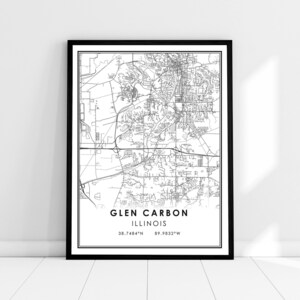 Glen Carbon carte imprimer poster canvas | Carte de l’Illinois imprimer poster canvas | Glen Carbon carte de la ville imprimer poster canvas