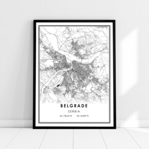 Belgrade map print poster canvas | Serbia map print poster canvas | Belgrade city map print poster canvas
