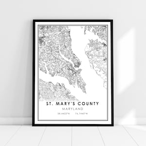 St. Marys map print poster canvas | Maryland map print poster canvas | St. Marys city map print poster canvas