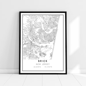 Brick map print poster canvas | New Jersey map print poster canvas | Brick city map print poster canvas
