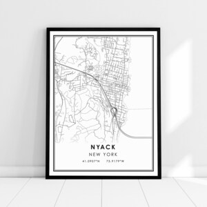 Nyack New York carte imprimer poster canvas | New York Nyack carte imprimer poster toile | Nyack New York carte de la ville imprimer poster canvas