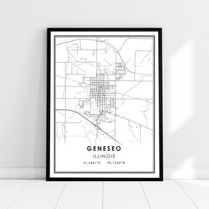 Toile d'affiche d'impression de carte de Geneseo Illinois | Toile d'affiche d'impression de carte de l'Illinois | Geneseo ville carte impression affiche toile