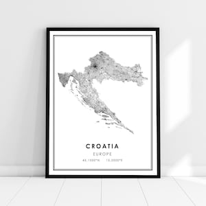 Croatie carte du pays imprimer poster toile | Carte routière de croatie imprimer poster canvas
