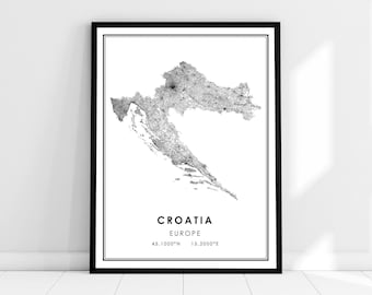 Croatia country map print poster canvas | Croatia road map print poster canvas