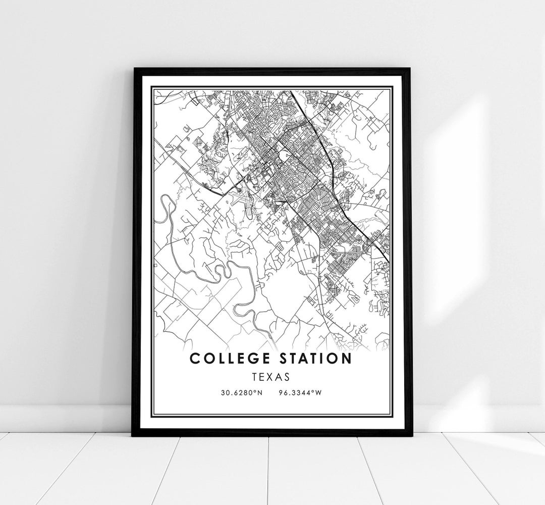 College Station Map Print Poster Canvas | Texas Map Print Poster Canvas ...