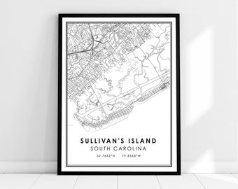 Sullivan's Island map print poster canvas | South Carolina map print poster canvas | Sullivan's Island city map print poster canvas