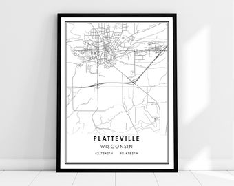 Platteville map print poster canvas | Wisconsin map print poster canvas | Platteville city map print poster canvas