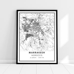 Carte de Marrakech imprimer poster canvas | Carte du Maroc imprimer poster toile | Carte de la ville de Marrakech imprimer poster canvas