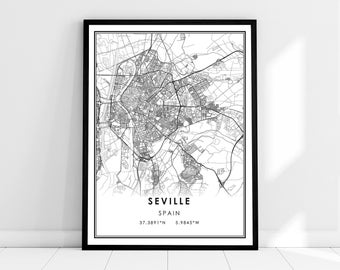 Seville map print poster canvas | Spain map print poster canvas | Seville city map print poster canvas