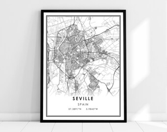 Seville map print poster canvas | Spain map print poster canvas | Seville city map print poster canvas