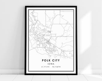 Polk City map print poster canvas | Iowa map print poster canvas | Polk City city map print poster canvas