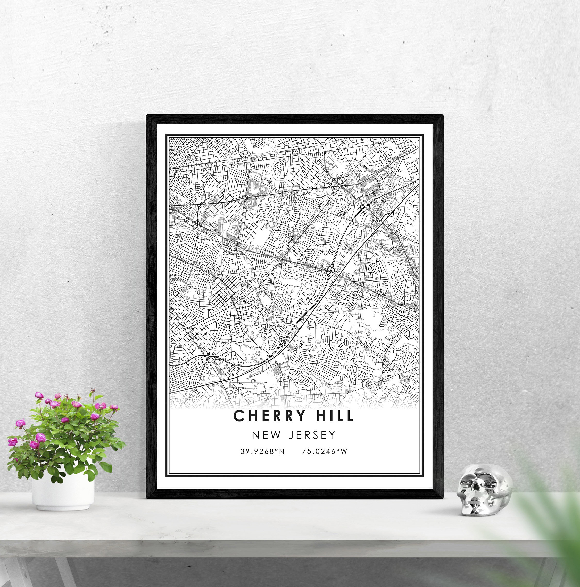 Cherry Hill map print poster canvas New Jersey Street map Etsy