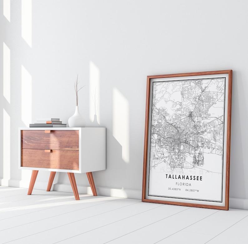 Tallahassee Map Print Poster Canvas Florida Map Print Poster Etsy