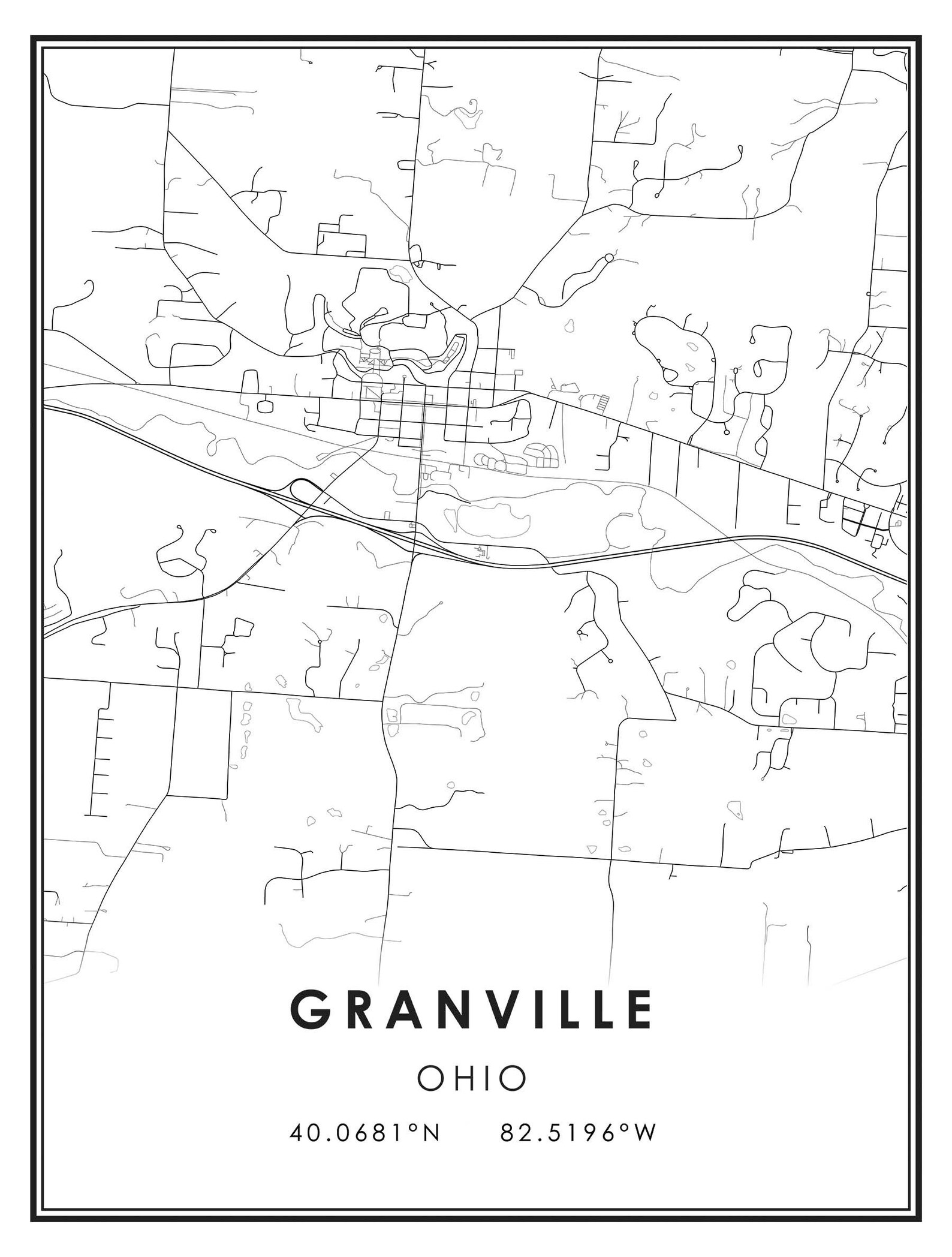 Granville map print poster canvas Granville Ohio US city map Etsy