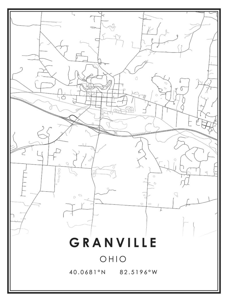 Granville map print poster canvas Granville Ohio US city map Etsy