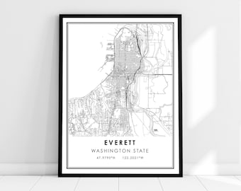 Everett map print poster canvas | Washington map print poster canvas | Everett city map print poster canvas