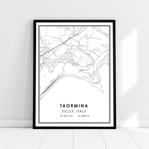 Taormina map print poster canvas | Sicily Italy map print poster canvas | Taormina city map print poster canvas