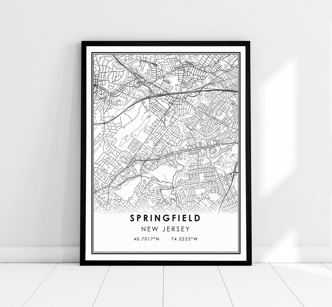 Springfield New Jersey Map Print Poster Canvas New Jersey Etsy