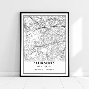 Springfield New Jersey map print poster canvas | New Jersey map print poster canvas | Springfield New Jersey city map print poster canvas