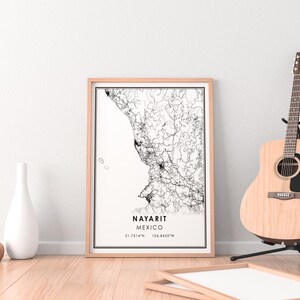 Nayarit map print poster canvas Mexico map print poster canvas Nayarit city map print poster canvas afbeelding 3