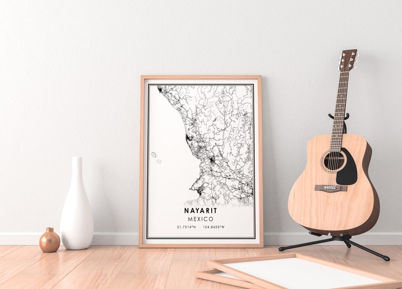 Nayarit map print poster canvas Mexico map print poster canvas Nayarit city map print poster canvas afbeelding 3