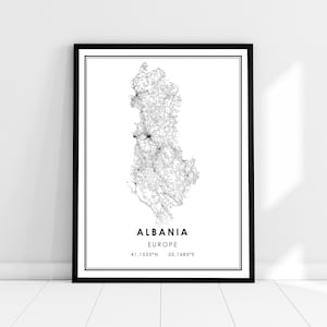 Albanie carte du pays imprimer poster canvas | Albanie Feuille de route du pays imprimer poster canvas