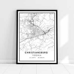 Christiansburg map print poster canvas | Virginia map print poster canvas | Christiansburg city map print poster canvas