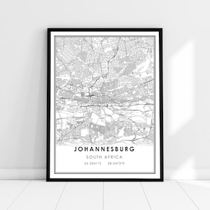Johannesburg map print poster canvas | South Africa map print poster canvas | Johannesburg city map print poster canvas