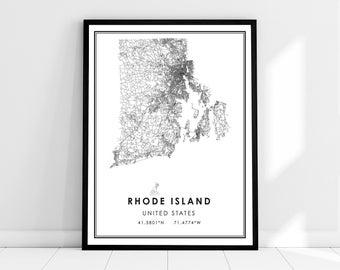 Rhode Island US  map print poster canvas | Rhode Island US road map print poster canvas