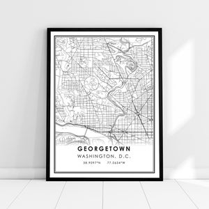 Carte de Georgetown imprimer l’affiche toile | | d’affiche imprimée sur la carte de Washington Carte de la ville de Georgetown imprimer une toile d’affiche
