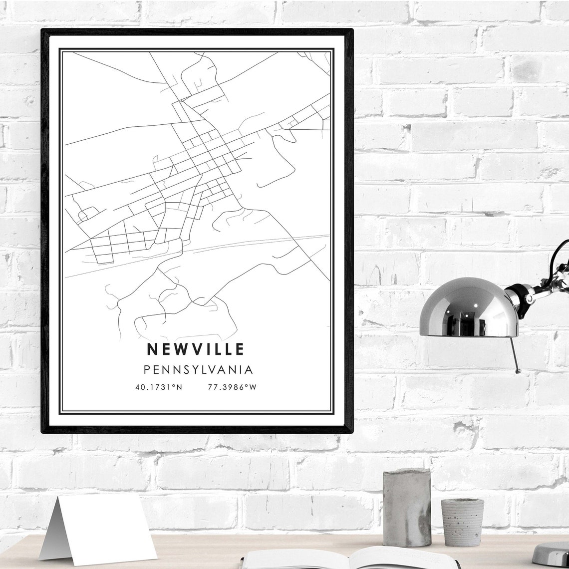 Newville map print poster canvas Newville Street map Etsy